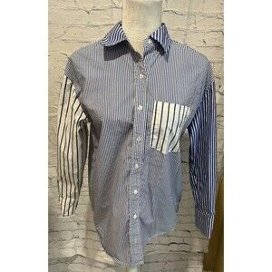 Marled Solid & Stripe Blue Oxford Stripe Button Down Shirt Size XS